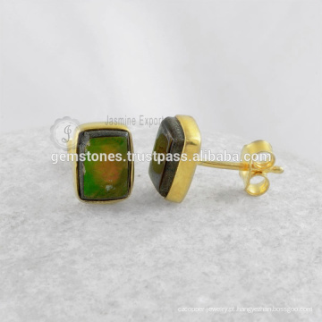Natural Gemstone Bezel Stud Earrings, Handmade Bezel Stud Earrings Jóias Fabricante - Gemstone Brincos Jóias